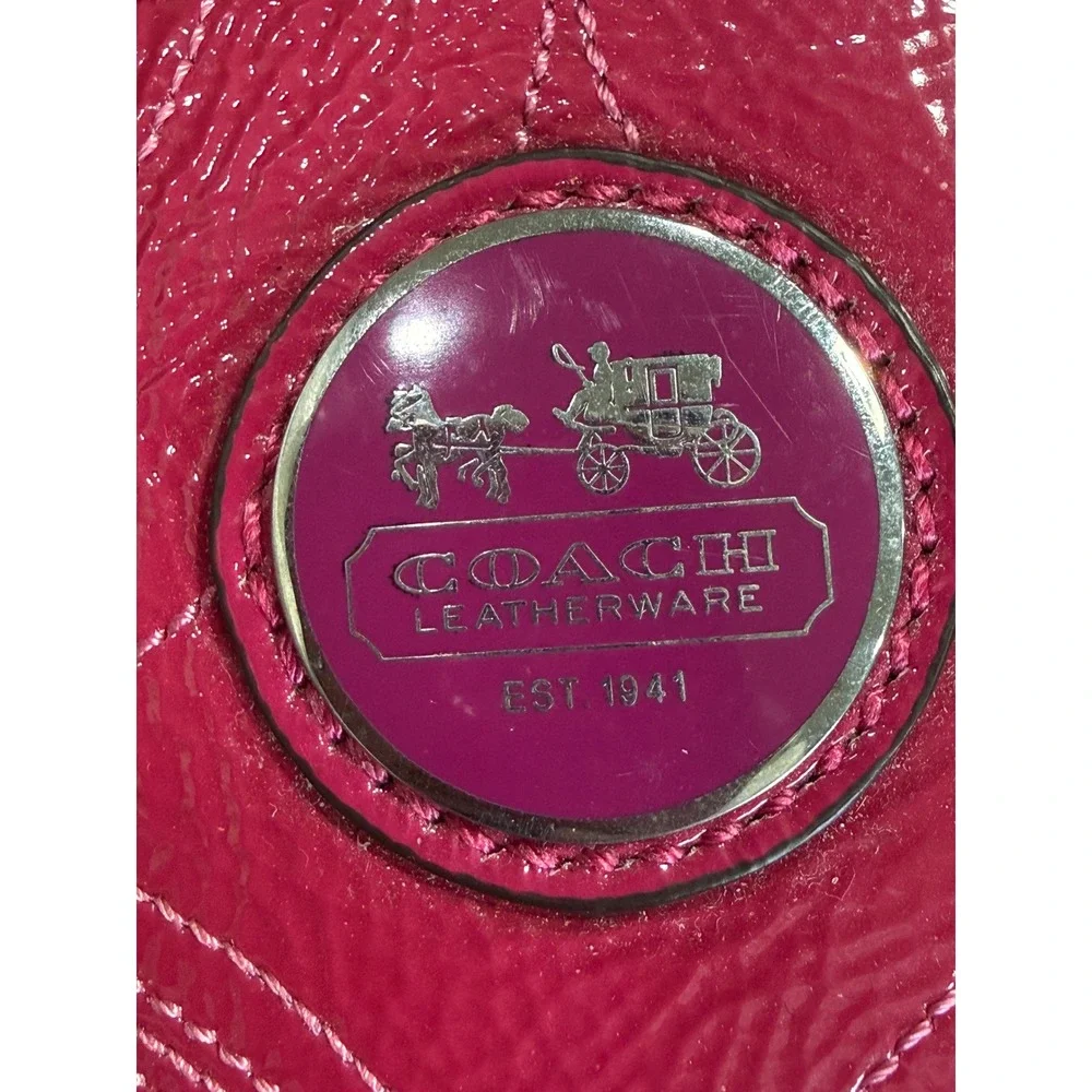 Coach Signature Purse Tote Hot Pink Patent Leather Shoulder Large Hobo Bag